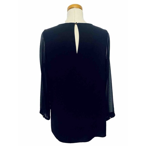 Chicos Black Label Beaded Fringe Tunic Blouse Size 1 (M) Keyhole Neckline Back - Picture 4 of 8